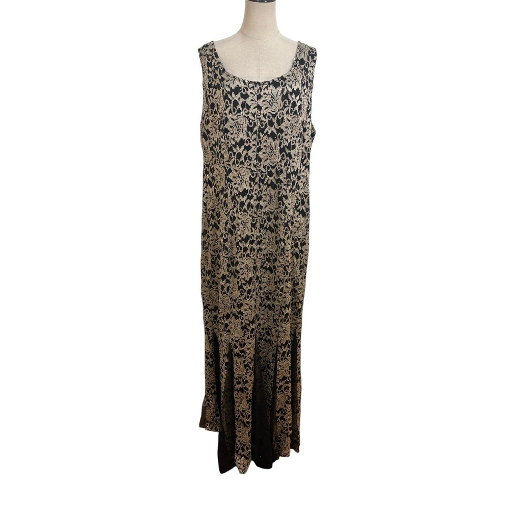 NWT Candalite Lace Gown Black Gold Fit Flare Sz 3XL Event‎ Mother Of Bride